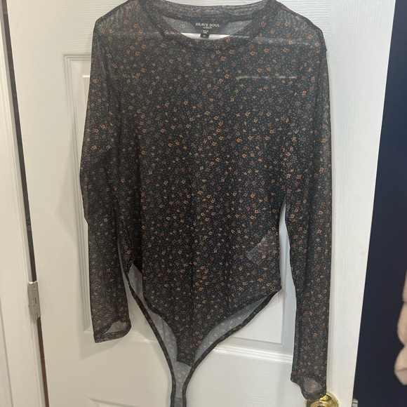 Black Floral Mesh Bodysuit (Sheer) Size M - Picture 8 of 11